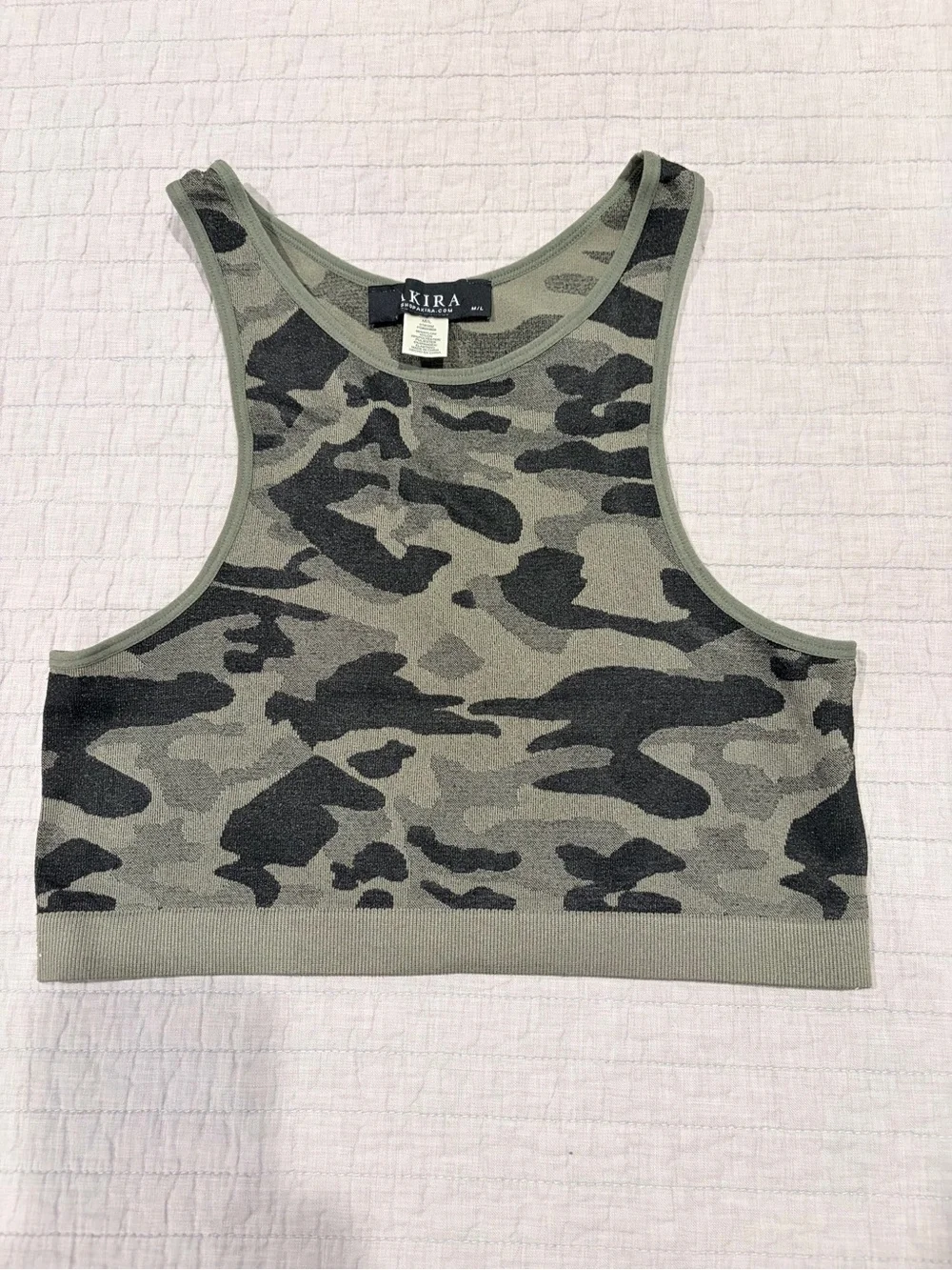 AKIRA Camo Seamless Sports Bra Crop Top Green Black M/L